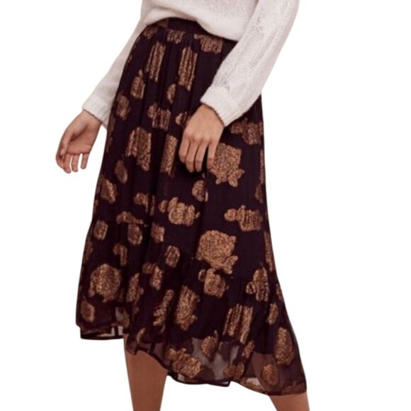 Anthropologie Floreat Oralie Floral Ruffle Hem Midi Skirt whimsigoth fairy XS - Picture 1 of 15